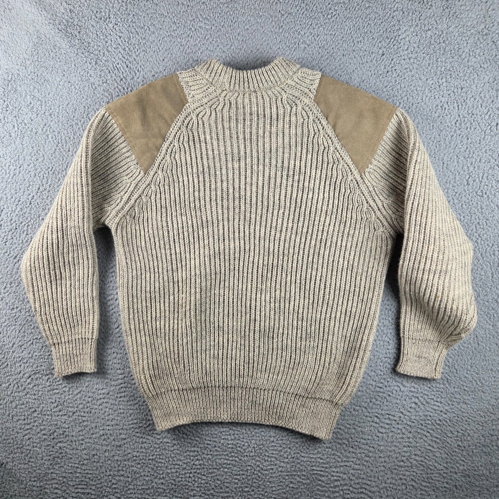 Woolyback British Knitwear Mens Large Pure Wool England Made Suede Patches Beige - Picture 8 of 8